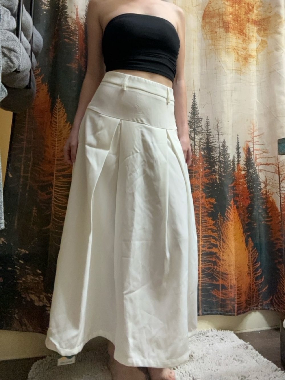 HALARA White Maxi Skirt with Pleated A-Line Panels